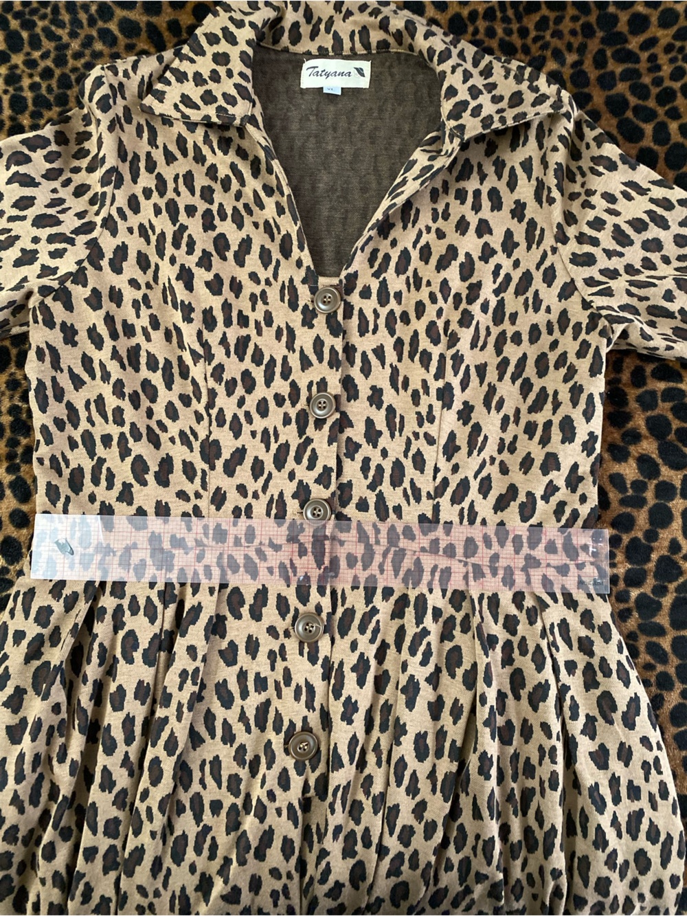 Tatyana Leopard-Print Button Swing Dress in Brown and Black Size XL - Picture 3 of 4